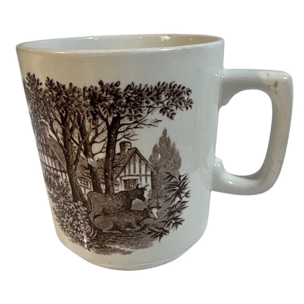 J & G MEAKIN England Brown Transferware Coffee Cups Romantic England